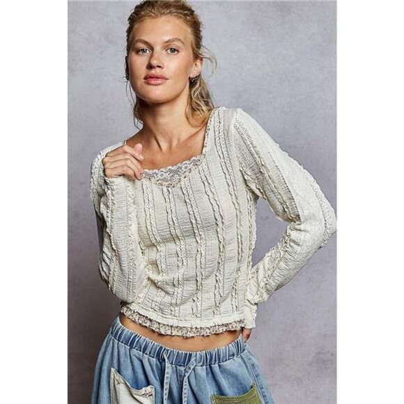 POL Texture Long Sleeve Blouse with Floral Ruffled - Picture 8 of 12